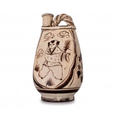 1376 A Song Cizhou-Ware flask with peony & boy 